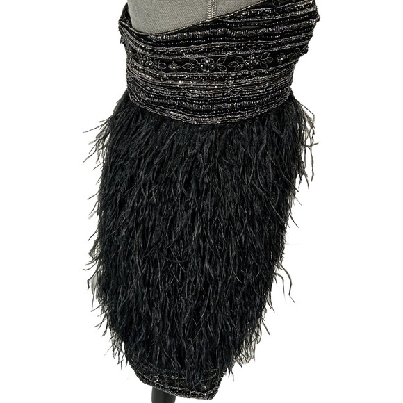 Sue Wong Nocturne Strapless Black Beaded Ostrich Feather Cocktail Dress Size 8 - Picture 8 of 16